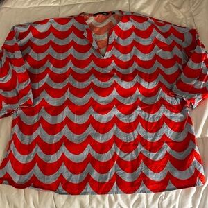 Marimekko Orange/Red and Gray Wave Pattern Top